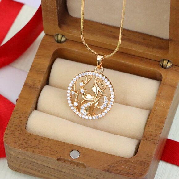 "Elegant Rose Gold Round Pendant with Floral and Woman Silhouette, XPPT1516 - Picture 4 of 12